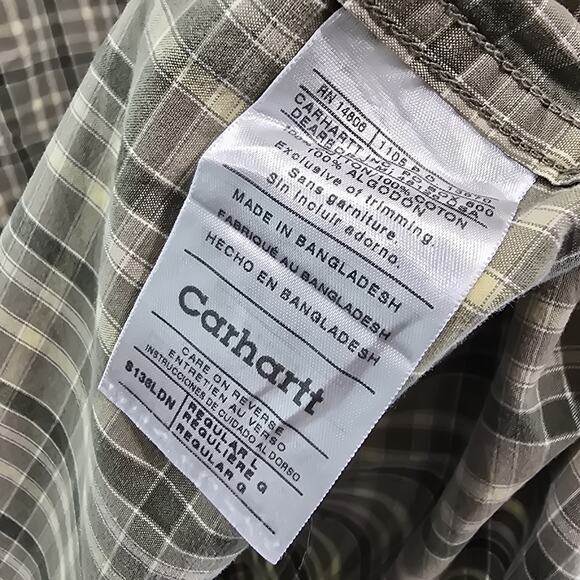 Carhartt Shirt Mens Large Short Sleeve Button Up Plaid Green Collared - Picture 11 of 13